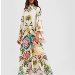 Magnifico Dress Placée Folk Flowers Azzurro Pink
